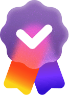 Colorful gradient badge with checkmark ribbon representing proven expertise in academic technology and business healthcare solutions
